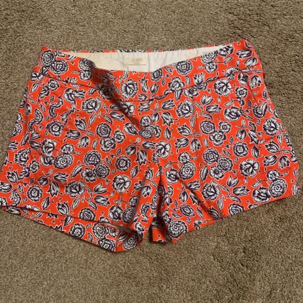 J Crew Orange, Navy & White Floral Stretch Shorts